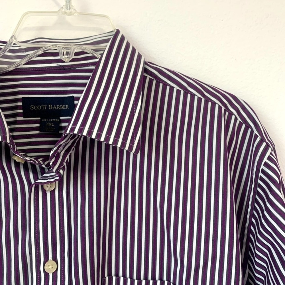Scott Barber‎ Men's Size 2XL 100% Cotton Button Up Purple Striped Shirt